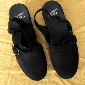 Dansko never worn black suede sling back
